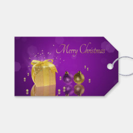 Etiquetas Para Regalos Caja de regalo de Navidad dorada sobre lavanda púr