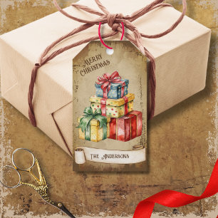 Etiquetas Para Regalos Cajas de regalo de color retro vintage Feliz Navid