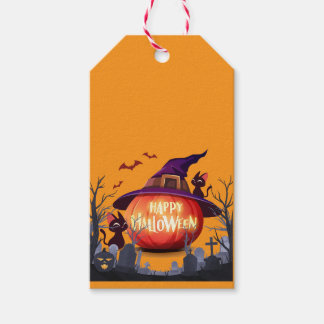 Etiquetas Para Regalos Calabaza de Halloween, gatos y avispas