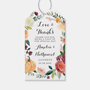 Etiquetas Para Regalos Calabaza Elegante Fall Floral Rústico Favor de la