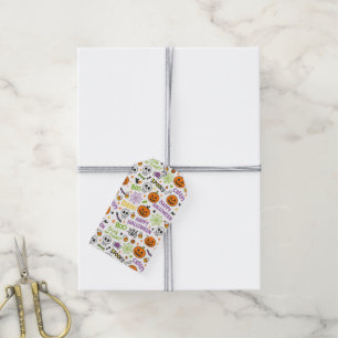 Etiquetas Para Regalos Calabaza Espeluznante y Divertida - Patrón Colorid