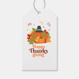 Etiquetas Para Regalos Calabaza feliz de Acción de Gracias con Gorras y h