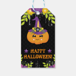 Etiquetas Para Regalos Calabaza floral de Halloween linda