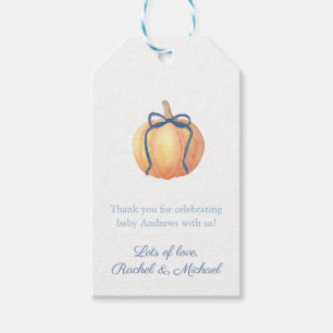 Etiquetas Para Regalos Calabaza simple con Baby Shower de arco azul de la