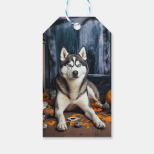 Etiquetas Para Regalos Calabazas Siberian Husky Halloween Asustadizas
