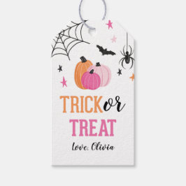 Etiquetas Para Regalos Calabazas y arañas rosadas de Halloween para truco