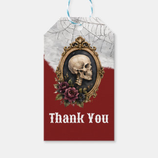 Etiquetas Para Regalos Calavera gótica marco dorado vintage burgundy Grac