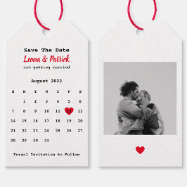 Etiquetas Para Regalos Calendario Guardar Fecha con Corazón Rojo y Foto