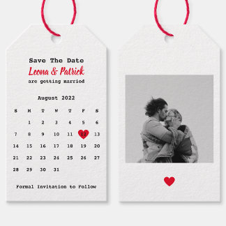 Etiquetas Para Regalos Calendario Guardar Fecha con Corazón Rojo y Foto