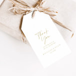 Etiquetas Para Regalos Caligrafía Boda de oro elegante moderno Gracias<br><div class="desc">Esta caligrafía moderna y elegante boda de oro, etiquetas de agradecimiento, es perfecta para una recepción rústica de bodas. El diseño, sencillo y elegante, presenta una tipografía clásica, dorada y elegante. Personalice estas etiquetas con un mensaje breve, sus nombres y la fecha de su boda. Puede cambiar la redacción de...</div>