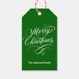 Etiquetas Para Regalos Caligrafía floreciente Feliz Navidad Verde