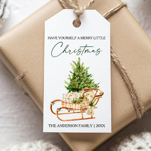 Etiquetas Para Regalos Caligrafía Ink Script Watercolor Pines Sleigh