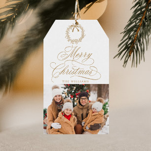 Etiquetas Para Regalos Caligrafía romántica dorada Fotos navideñas
