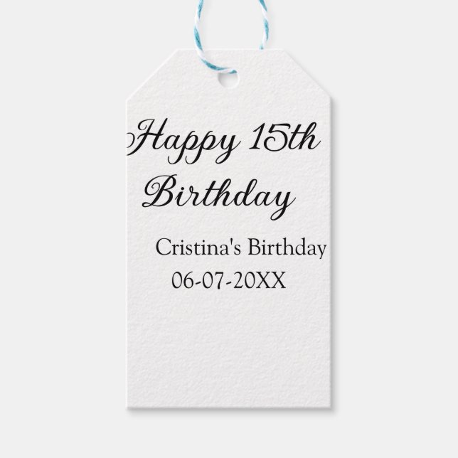 Etiquetas Para Regalos caligrafía simple mínimo feliz 15 cumpleaños (Anverso)