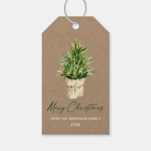 Etiquetas Para Regalos Calligraphy Ink Watercolor Tree Kraft Minimalista