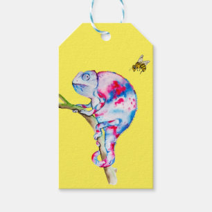 Etiquetas Para Regalos Camaleón y abeja de color claro y colorido