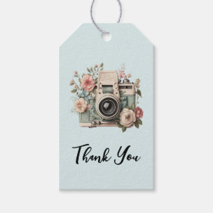 Etiquetas Para Regalos Cámara con flores imagen retro pastel Gracias