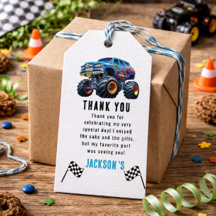 Etiquetas Para Regalos Camión Monstruo Vroom Zoom Boom Fiesta de Cumple
