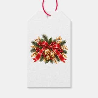 Etiquetas Para Regalos Campana de Navidad Lazo Rojo Festivo