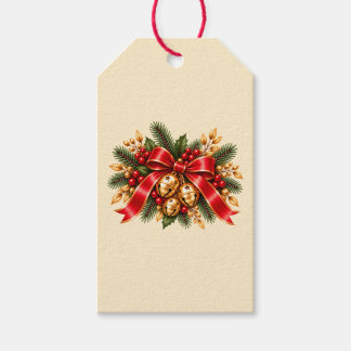 Etiquetas Para Regalos Campana de Navidad Lazo Rojo Festivo