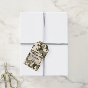 Etiquetas Para Regalos Camuflaje tonos terrosos de marrón y beige