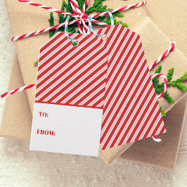 Etiquetas Para Regalos Caña de Caramelo Festiva Rayada Navidad Rojo Blanc