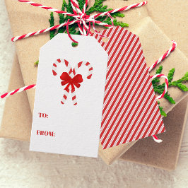 Etiquetas Para Regalos Caña de Caramelo Festiva Rayada Navidad Rojo Blanc