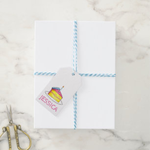 Etiquetas Para Regalos Capa Amarilla Rosa Feliz Cumpleaños Vela De Pastel