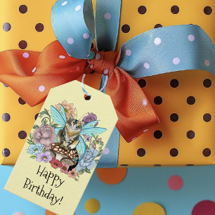 Etiquetas Para Regalos Caprichosa gata hada atigrada pastel Floral Fantas