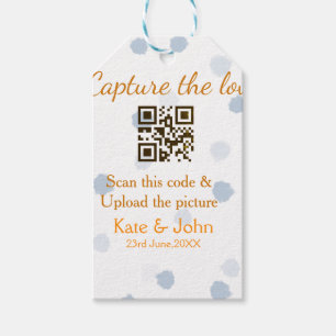 Etiquetas Para Regalos Captura el amor añade escaneo QR subir imagen azul