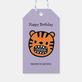 Etiquetas Para Regalos Cara de tigre marrón linda morada