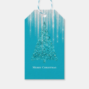 Etiquetas Para Regalos Carámbanos de azul acuático brillan en el árbol de