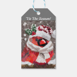 Etiquetas Para Regalos Cardenal Bird Scarf y Gorra en Navidades de nieve