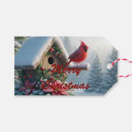 Etiquetas Para Regalos Cardenal de invierno en un hogar festivo