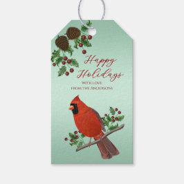 Etiquetas Para Regalos Cardenales y Verdor Dibujados a Mano | Navidad