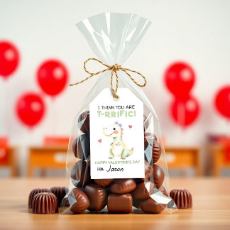 Etiquetas Para Regalos Cariñoso Dinosaurio de San Valentín “T-Rrifico” Au