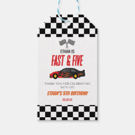 Etiquetas Para Regalos Carro de carreras rápido y cinco con llama roja Fi