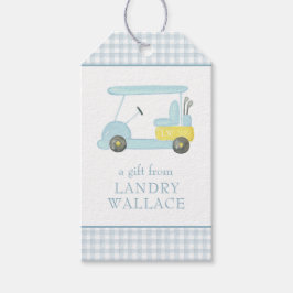 Etiquetas Para Regalos Carro de golf Preppy Gingham Watercolor Blue Monog