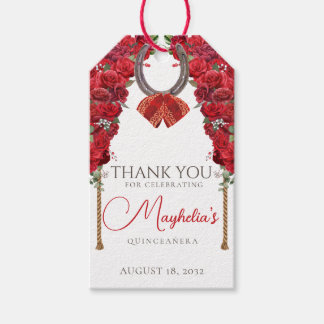 Etiquetas Para Regalos Carro Occidental Floral Rojo Quinceañera Gracias