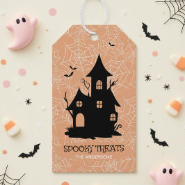 Etiquetas Para Regalos Casa embrujada de Spooky Treats con telarañas ID13