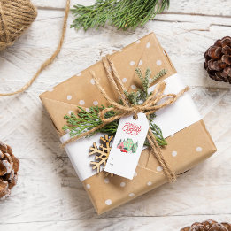 Etiquetas Para Regalos Casa nórdica de nieve y Navidades de coches rojos