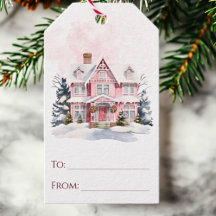Casa Vintage de Navidad Acuarela Rosa de Invierno