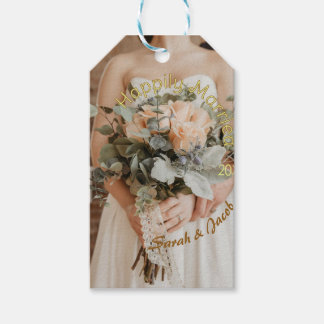 ETIQUETAS PARA REGALOS CASADOS FELIZMENTE AMARILLO VERDE PASTEL MARRÓN FO