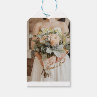 ETIQUETAS PARA REGALOS CASADOS FELIZMENTE AMARILLO VERDE PASTEL MARRÓN FO