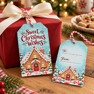 Etiquetas Para Regalos Casita de pan de jengibre Deseos dulces de Navidad