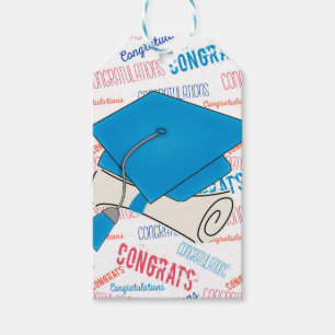 Etiquetas Para Regalos Casquillo y diploma azules de la graduación de