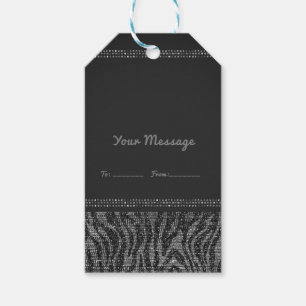 Etiquetas Para Regalos Cebra Brillo Plateado Negro Glam Chic Favor de Fie