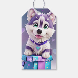Etiquetas Para Regalos Celebración de cachorro Husky con patas y regalos