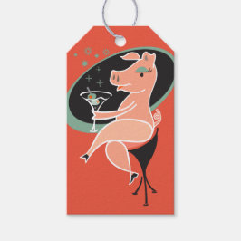 Etiquetas Para Regalos Cerdo con Martini