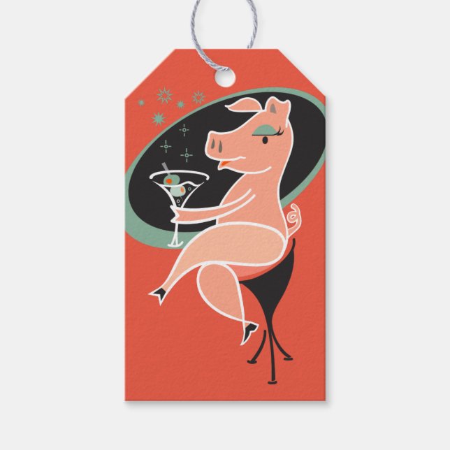 Etiquetas Para Regalos Cerdo con Martini (Anverso)